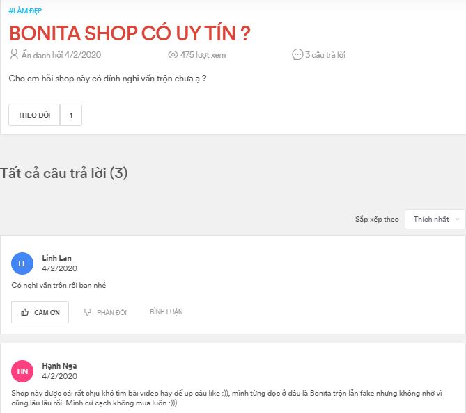 Bonita shop bán hàng fake