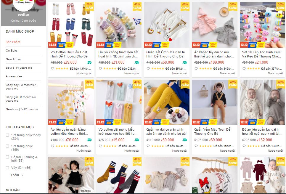 shop bán quần áo sơ sinh quốc tế trên shopee