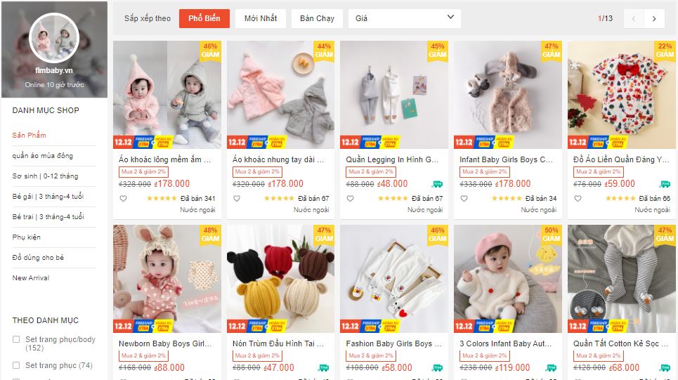 shop bán đồ sơ sinh chất lượng trên shopee